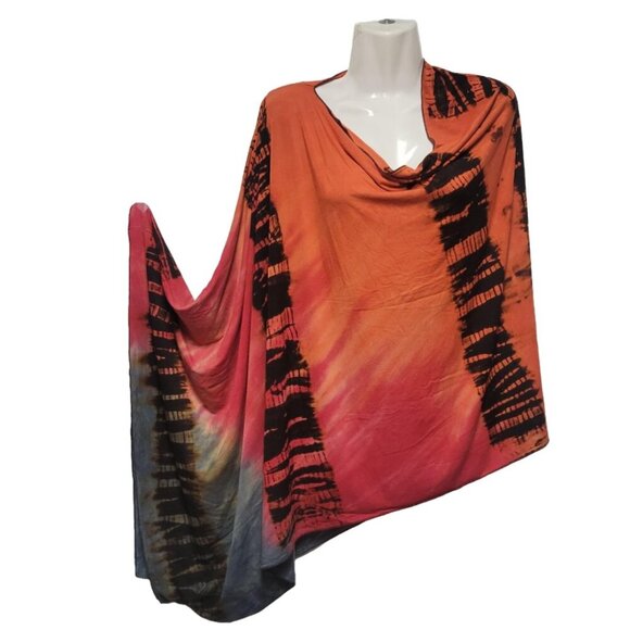 Art Of Cloth Tie Dye Colorful Cape Poncho Shawl Versatile Blouse Top Cover Up - Picture 4 of 7